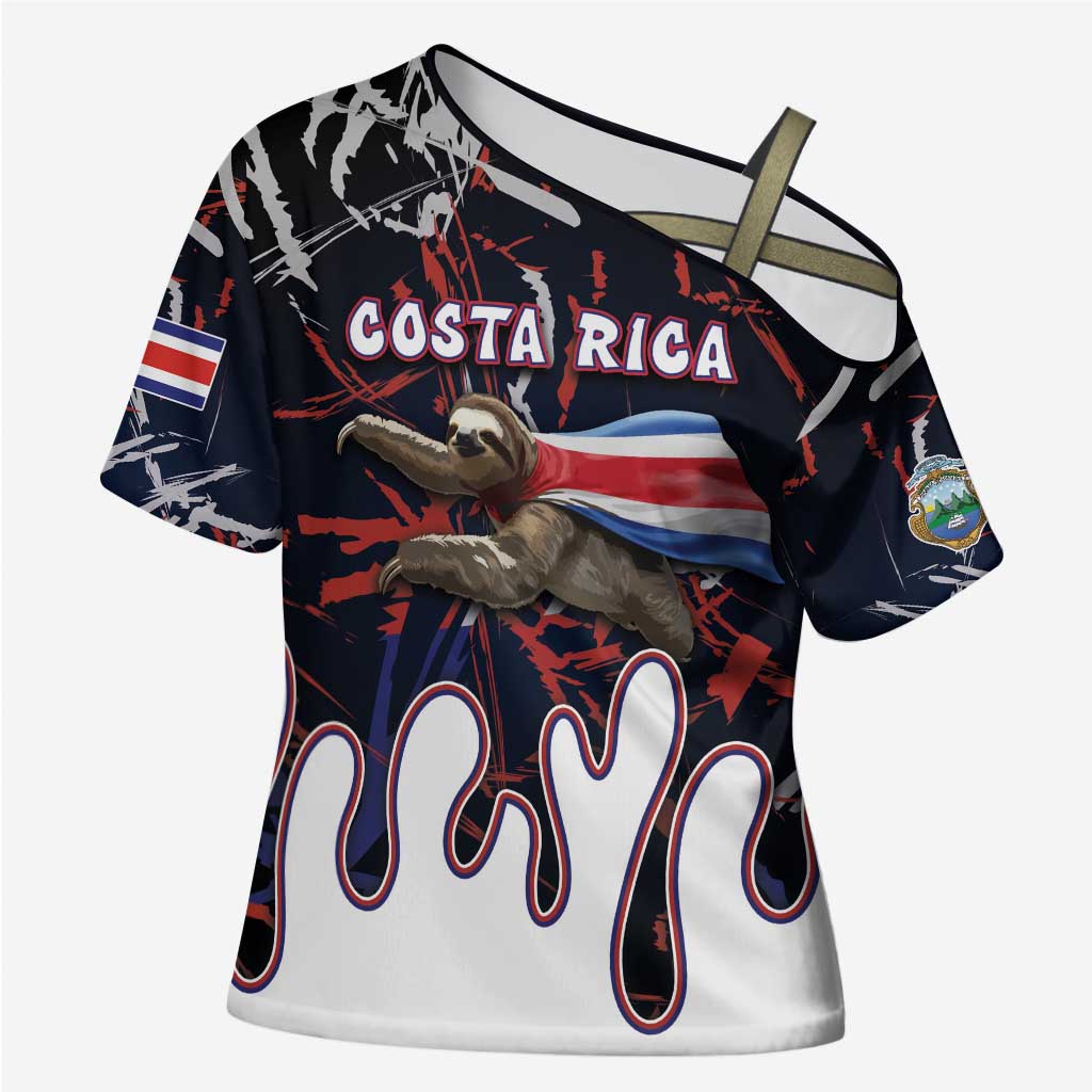 Personalized Costa Rica Cross Shoulder Shirt Flying Sloth - Wonder Print Shop
