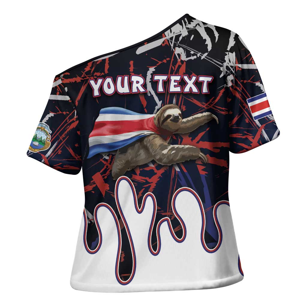 Personalized Costa Rica Cross Shoulder Shirt Flying Sloth - Wonder Print Shop