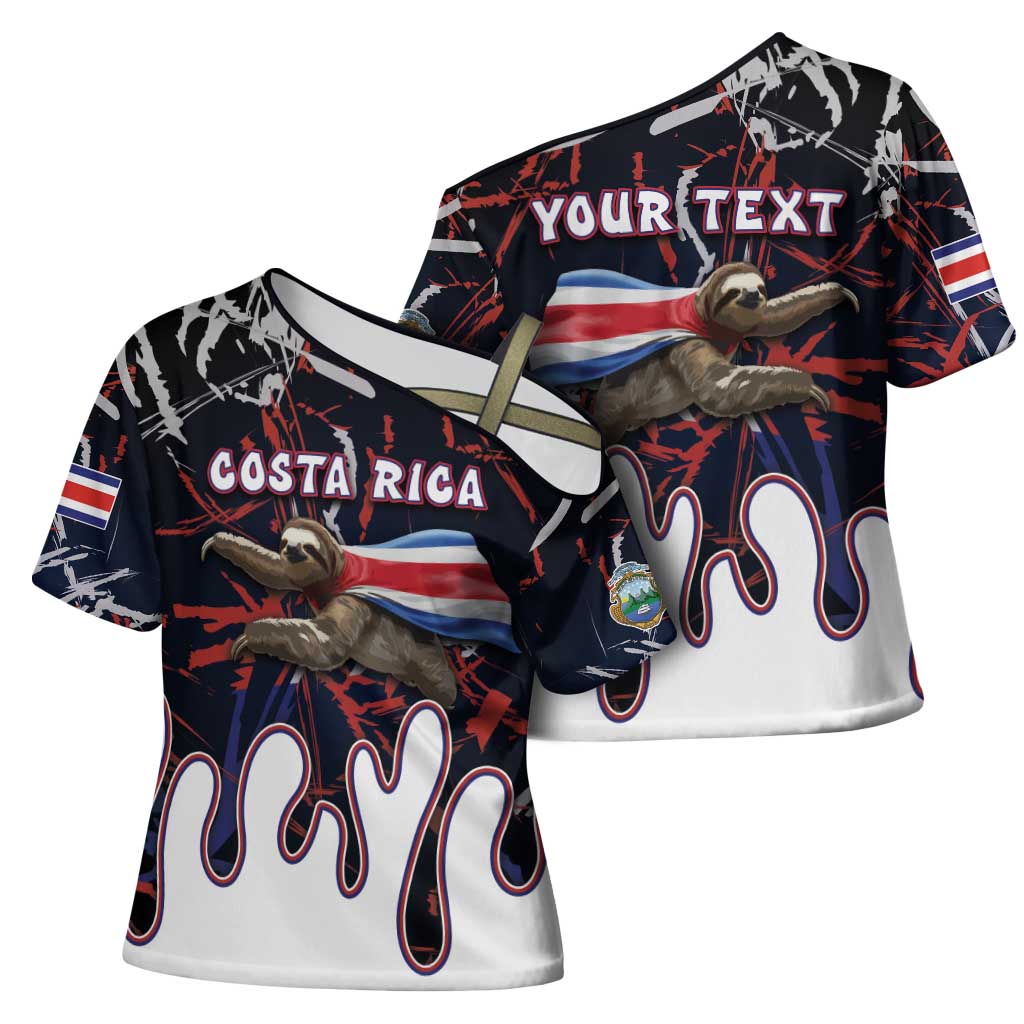 Personalized Costa Rica Cross Shoulder Shirt Flying Sloth - Wonder Print Shop