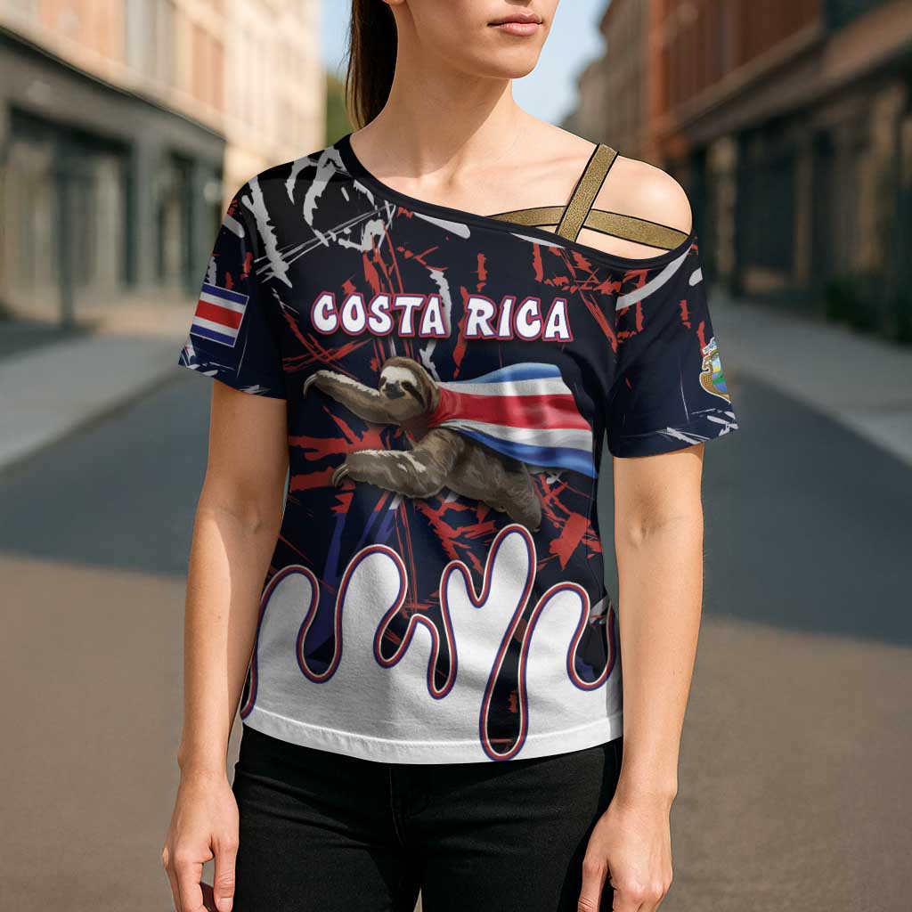 Personalized Costa Rica Cross Shoulder Shirt Flying Sloth - Wonder Print Shop