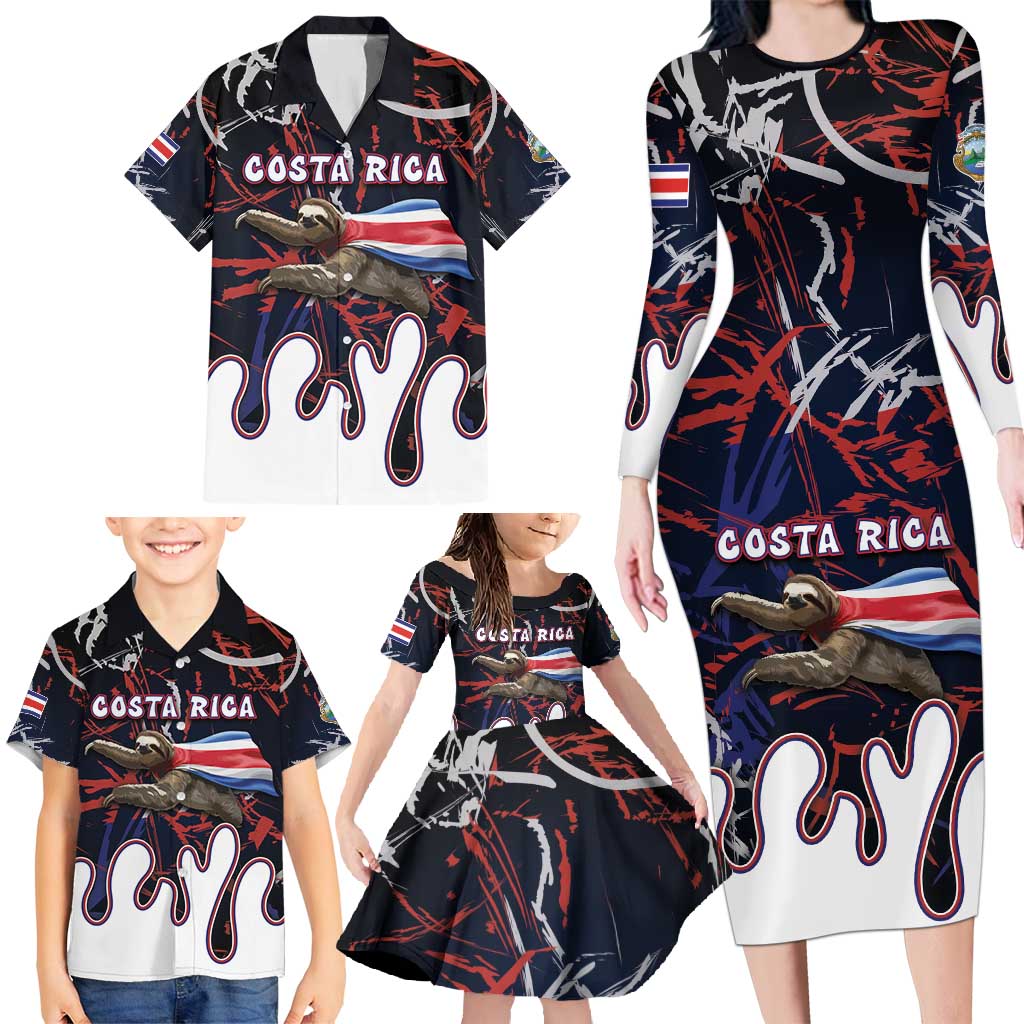 Personalized Costa Rica Family Matching Long Sleeve Bodycon Dress and Hawaiian Shirt Flying Sloth - Wonder Print Shop