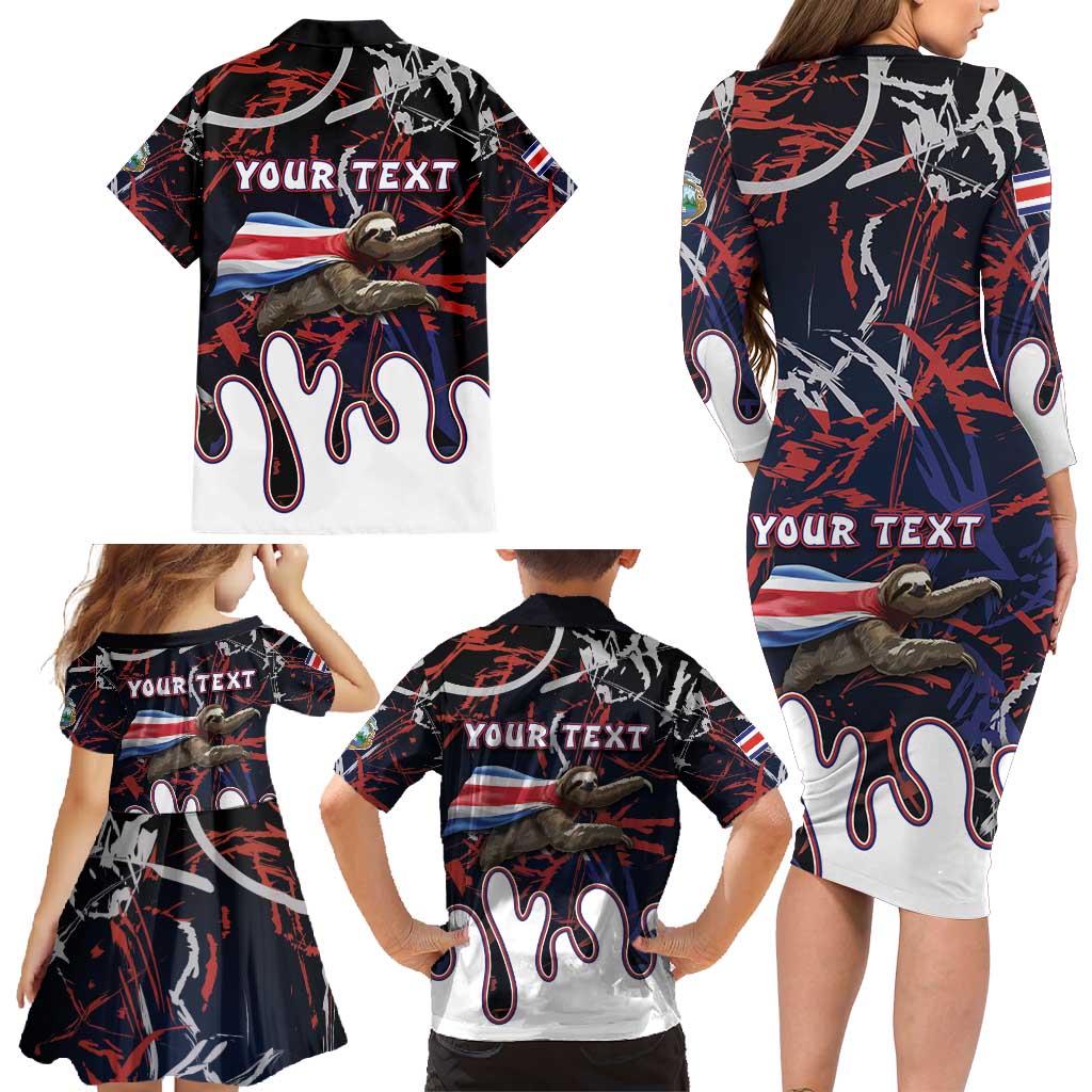 Personalized Costa Rica Family Matching Long Sleeve Bodycon Dress and Hawaiian Shirt Flying Sloth - Wonder Print Shop