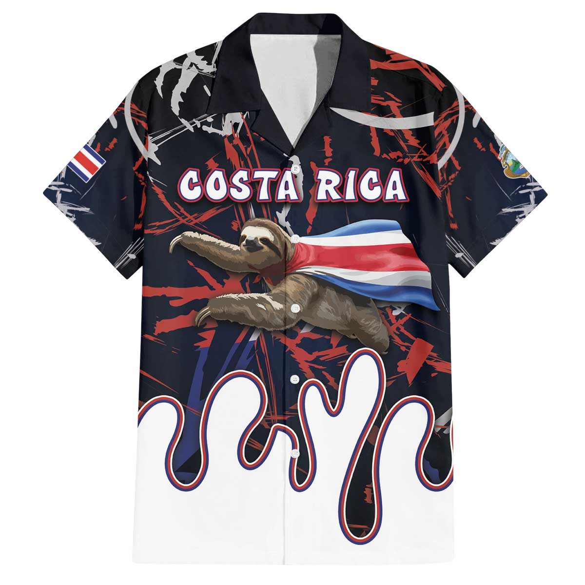 Personalized Costa Rica Family Matching Off The Shoulder Long Sleeve Dress and Hawaiian Shirt Flying Sloth - Wonder Print Shop