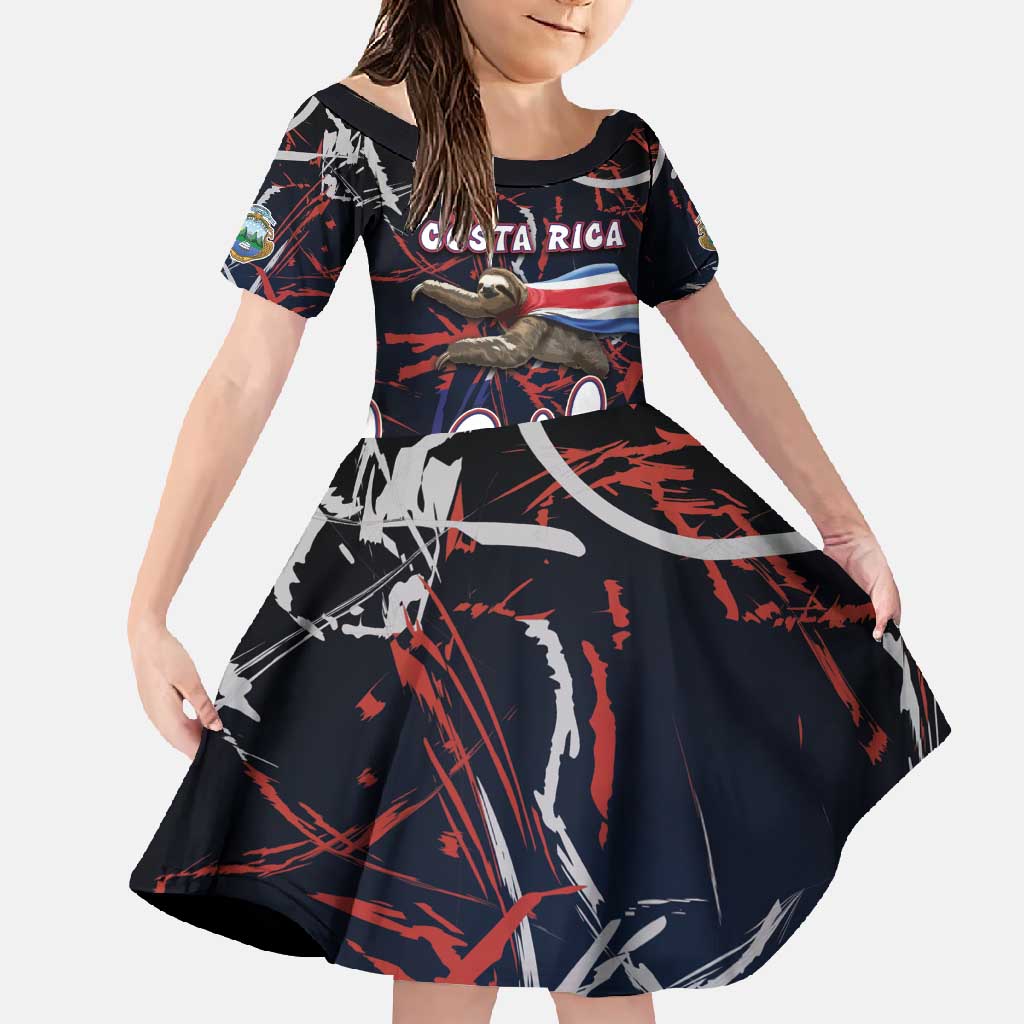 Personalized Costa Rica Family Matching Off Shoulder Maxi Dress and Hawaiian Shirt Flying Sloth - Wonder Print Shop