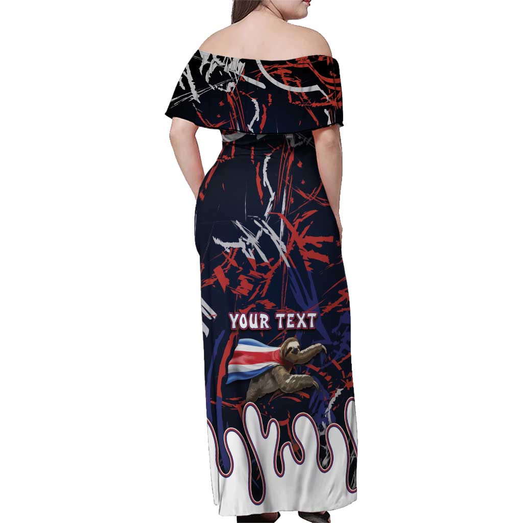 Personalized Costa Rica Family Matching Off Shoulder Maxi Dress and Hawaiian Shirt Flying Sloth - Wonder Print Shop