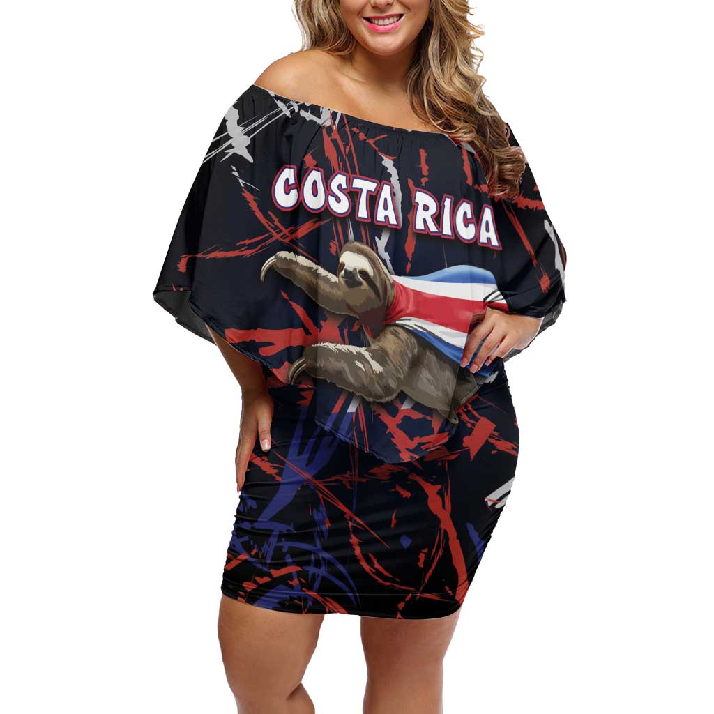 Personalized Costa Rica Family Matching Off Shoulder Short Dress and Hawaiian Shirt Flying Sloth - Wonder Print Shop