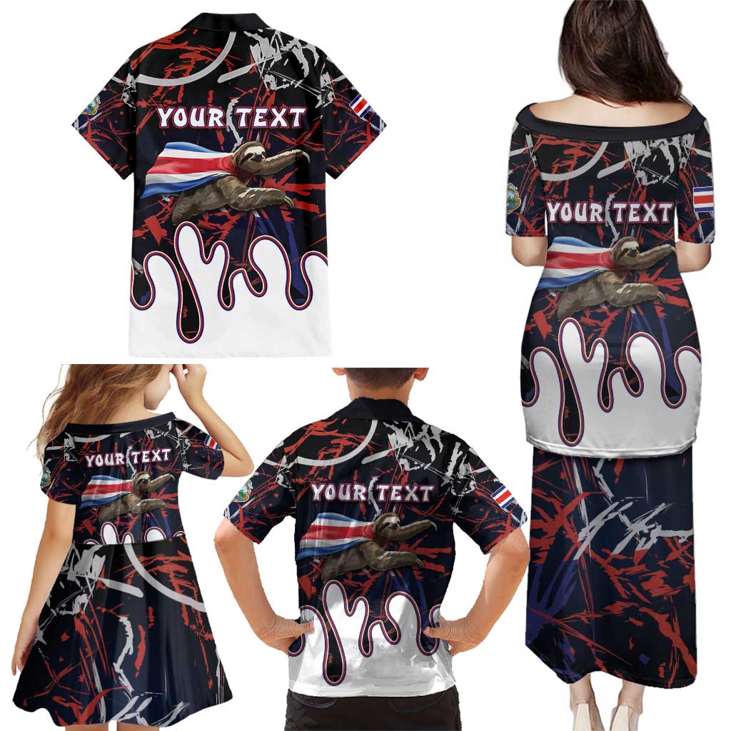 Personalized Costa Rica Family Matching Puletasi and Hawaiian Shirt Flying Sloth - Wonder Print Shop