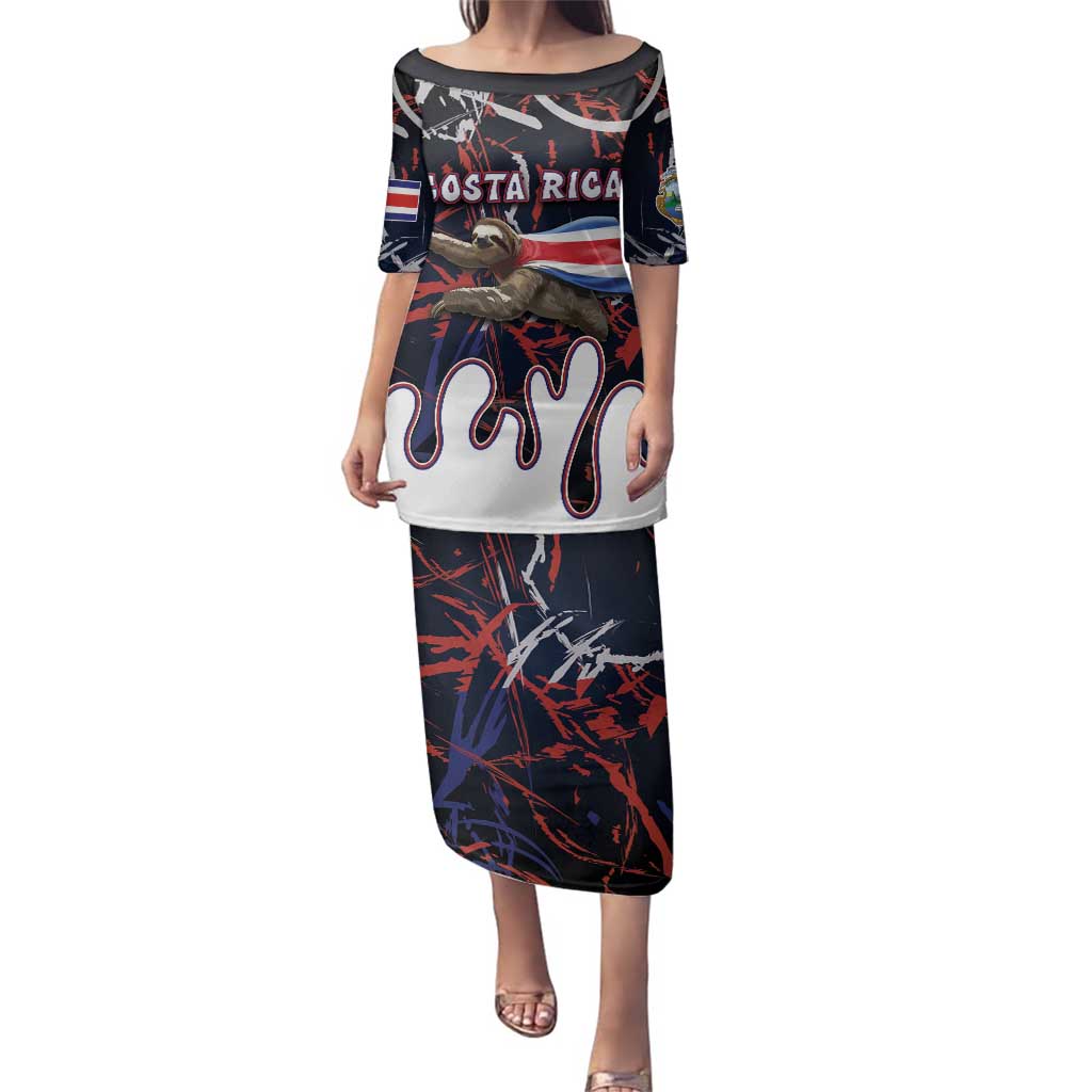 Personalized Costa Rica Family Matching Puletasi and Hawaiian Shirt Flying Sloth - Wonder Print Shop