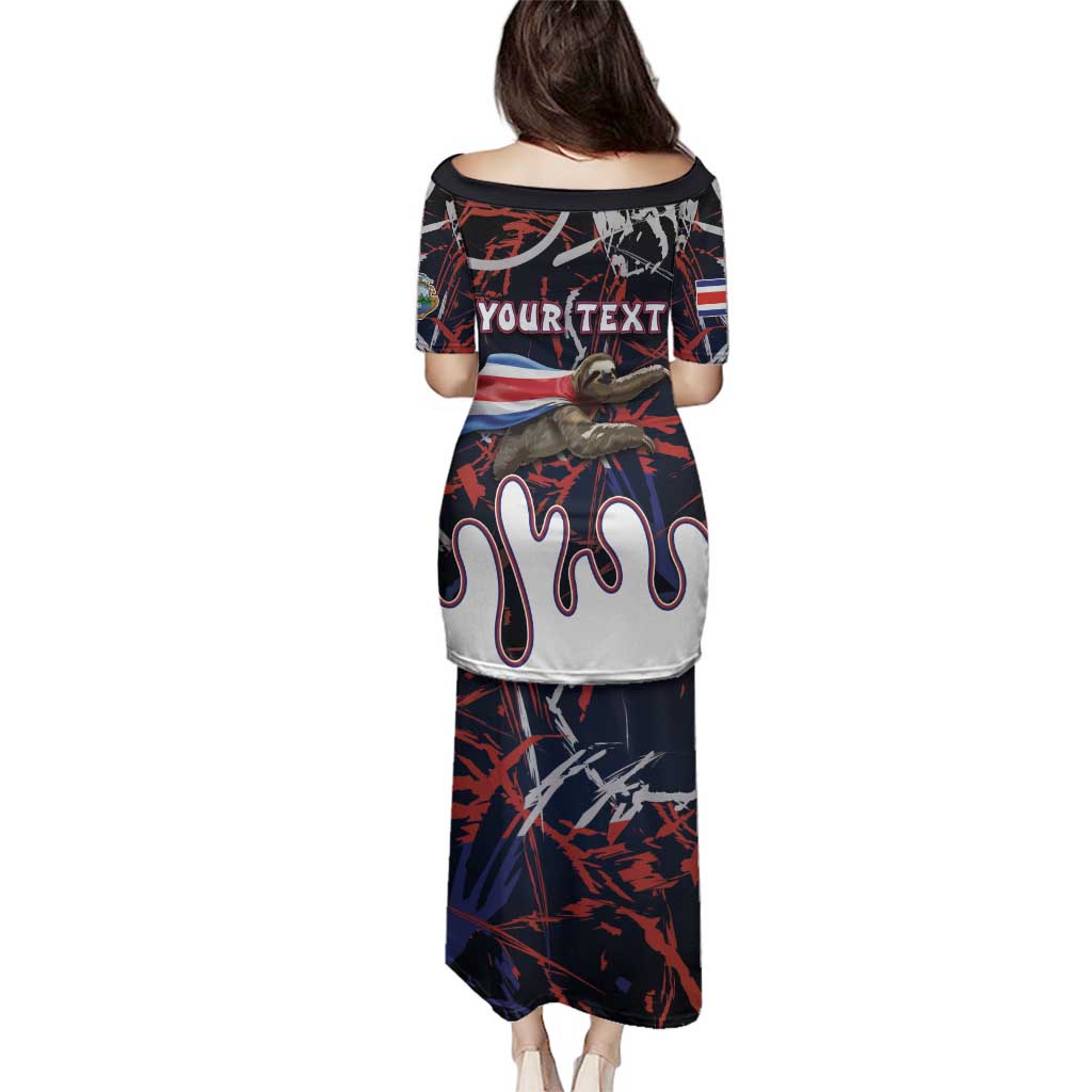 Personalized Costa Rica Family Matching Puletasi and Hawaiian Shirt Flying Sloth - Wonder Print Shop