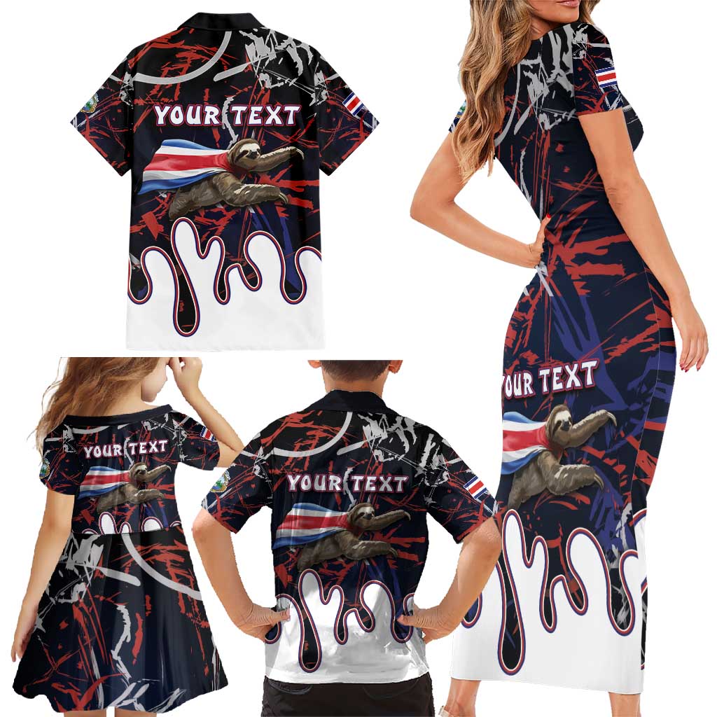 Personalized Costa Rica Family Matching Short Sleeve Bodycon Dress and Hawaiian Shirt Flying Sloth - Wonder Print Shop