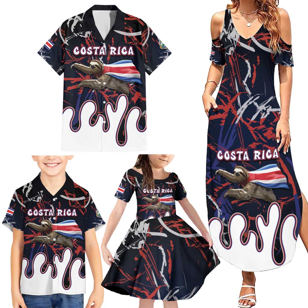 Personalized Costa Rica Family Matching Summer Maxi Dress and Hawaiian Shirt Flying Sloth - Wonder Print Shop