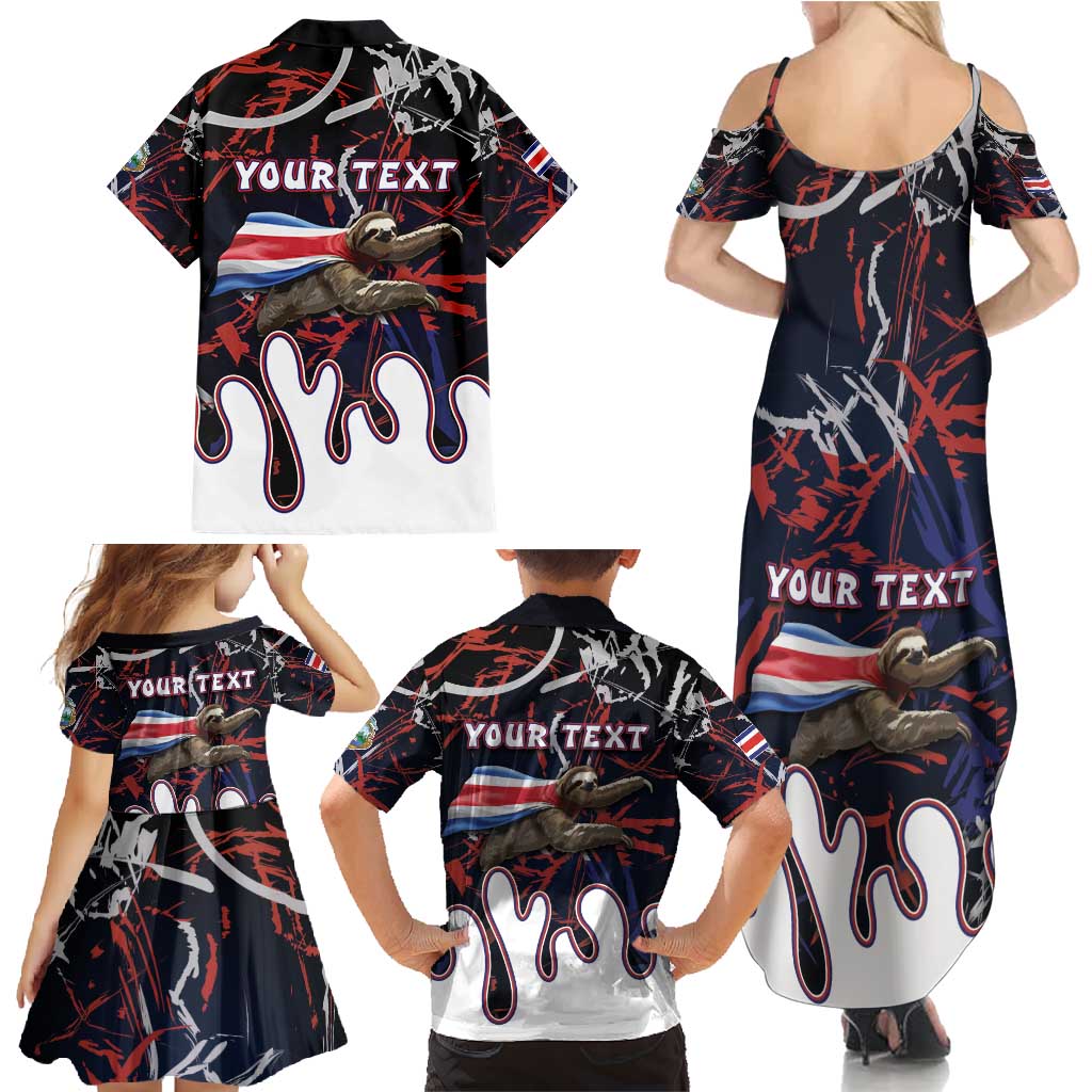 Personalized Costa Rica Family Matching Summer Maxi Dress and Hawaiian Shirt Flying Sloth - Wonder Print Shop
