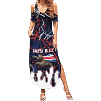 Personalized Costa Rica Family Matching Summer Maxi Dress and Hawaiian Shirt Flying Sloth - Wonder Print Shop