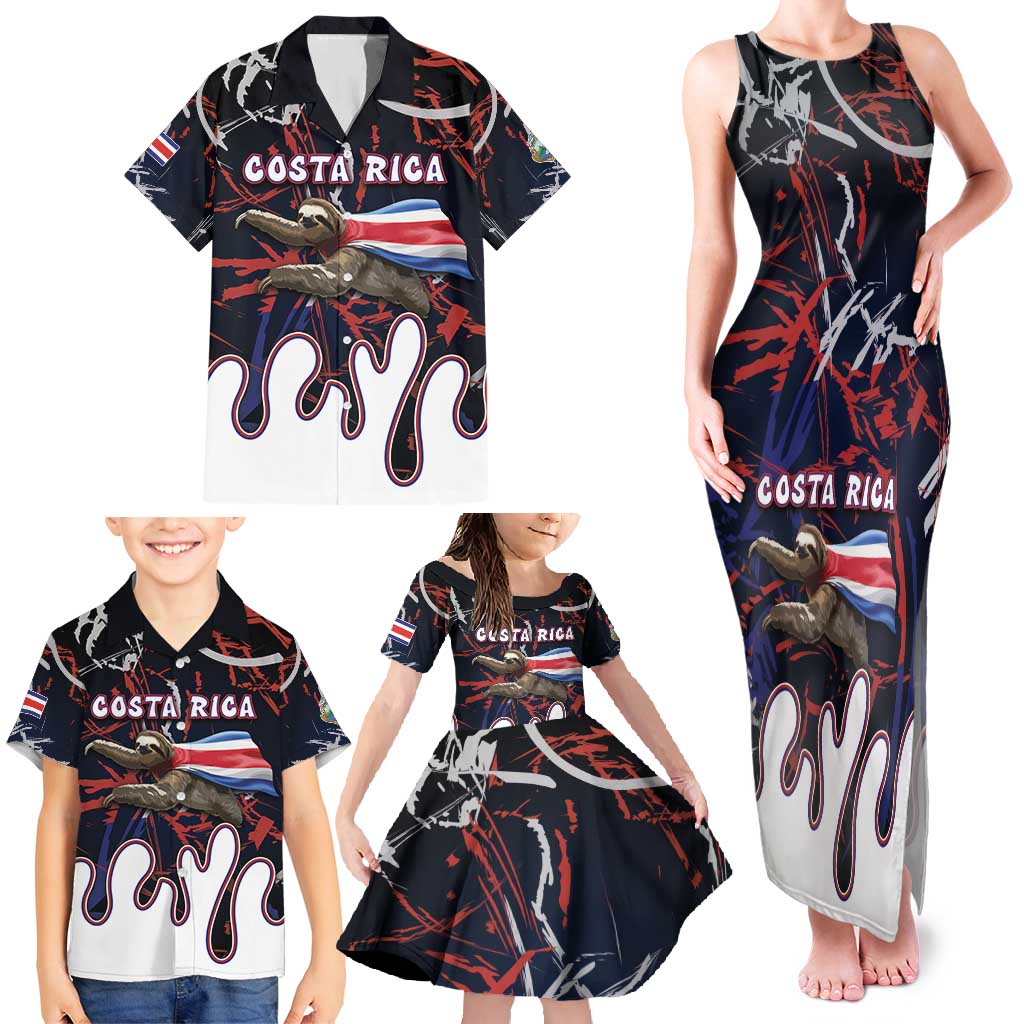 Personalized Costa Rica Family Matching Tank Maxi Dress and Hawaiian Shirt Flying Sloth - Wonder Print Shop