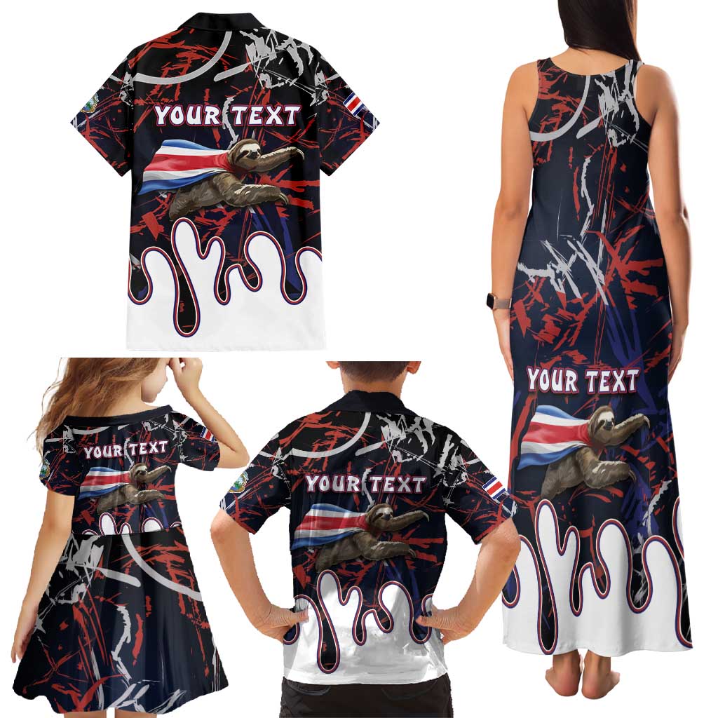 Personalized Costa Rica Family Matching Tank Maxi Dress and Hawaiian Shirt Flying Sloth - Wonder Print Shop