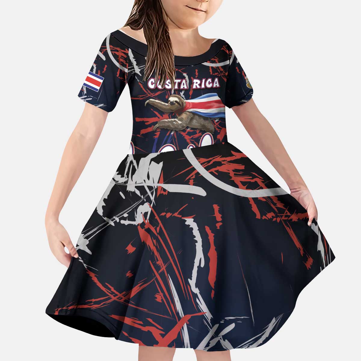Personalized Costa Rica Kid Short Sleeve Dress Flying Sloth - Wonder Print Shop