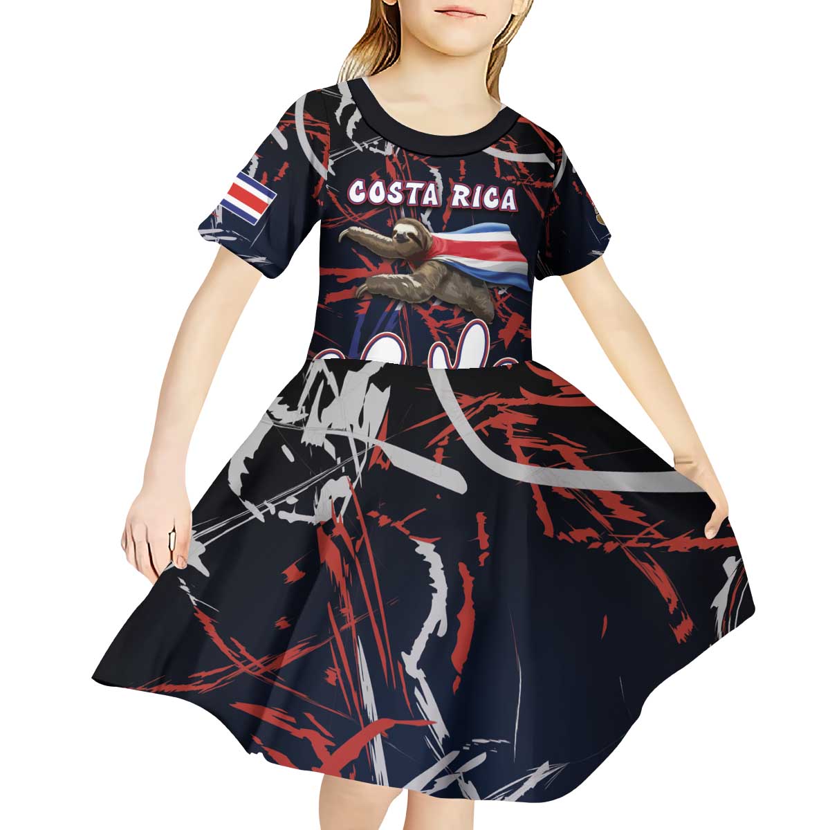 Personalized Costa Rica Kid Short Sleeve Dress Flying Sloth - Wonder Print Shop
