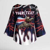 Personalized Costa Rica Kimono Sleeve Blouse Flying Sloth - Wonder Print Shop