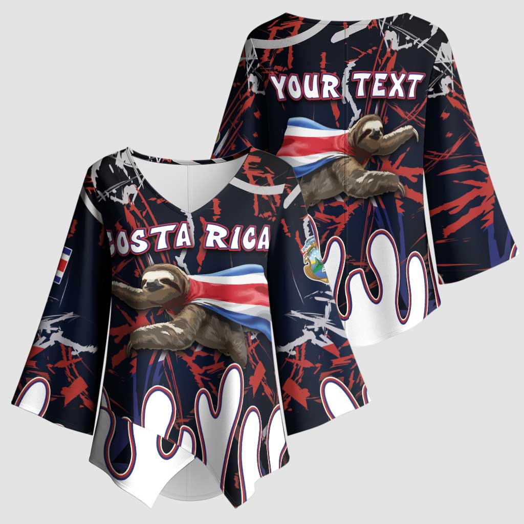 Personalized Costa Rica Kimono Sleeve Blouse Flying Sloth - Wonder Print Shop