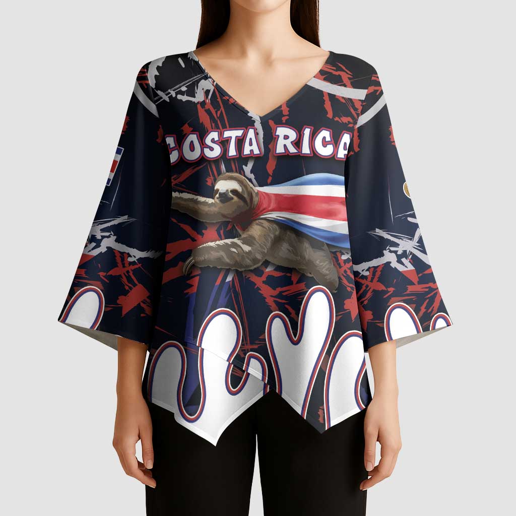 Personalized Costa Rica Kimono Sleeve Blouse Flying Sloth - Wonder Print Shop