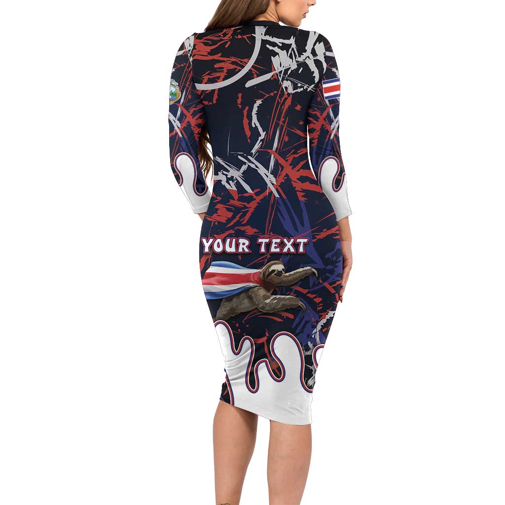 Personalized Costa Rica Long Sleeve Bodycon Dress Flying Sloth - Wonder Print Shop