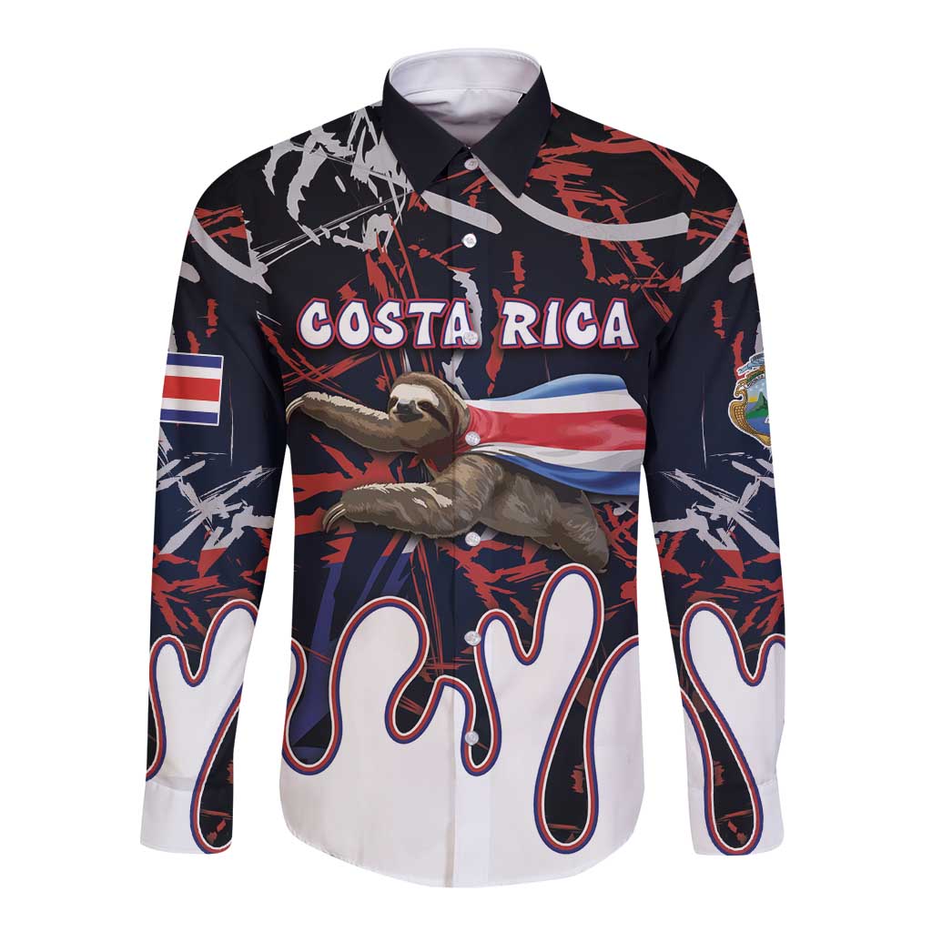 Personalized Costa Rica Long Sleeve Button Shirt Flying Sloth - Wonder Print Shop