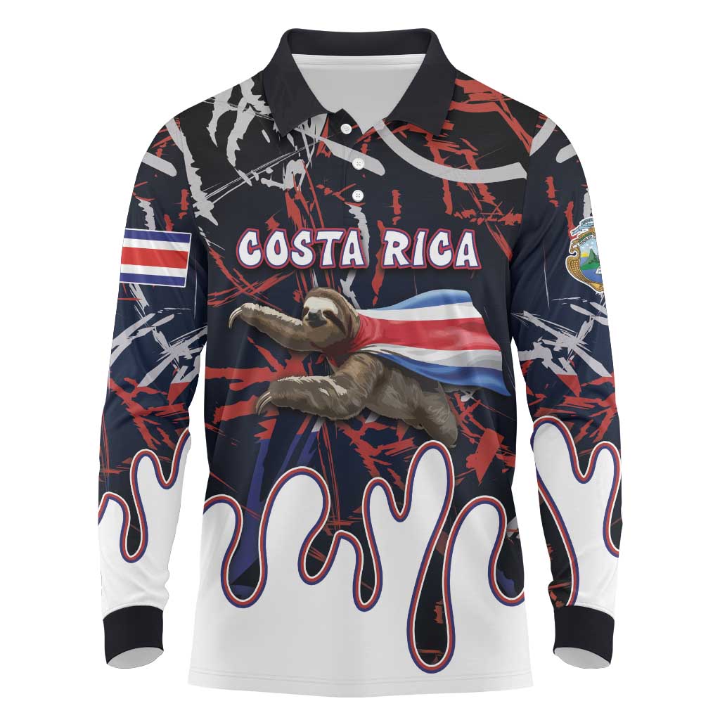 Personalized Costa Rica Long Sleeve Polo Shirt Flying Sloth - Wonder Print Shop