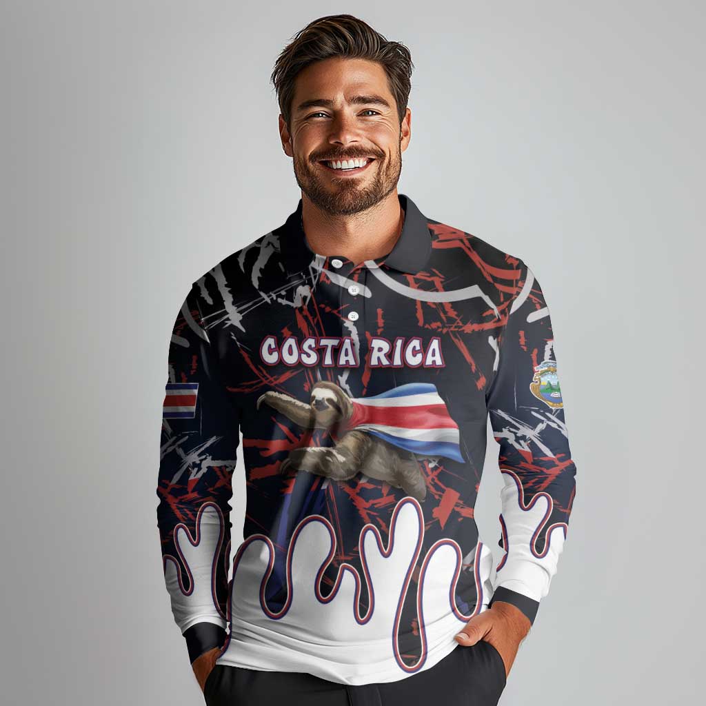 Personalized Costa Rica Long Sleeve Polo Shirt Flying Sloth - Wonder Print Shop