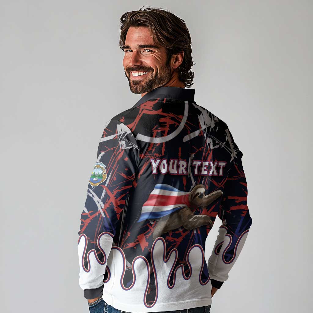 Personalized Costa Rica Long Sleeve Polo Shirt Flying Sloth - Wonder Print Shop