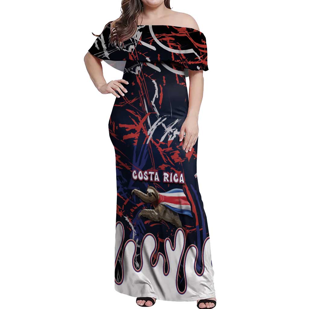 Personalized Costa Rica Off Shoulder Maxi Dress Flying Sloth - Wonder Print Shop