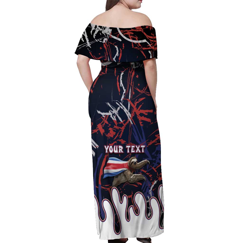 Personalized Costa Rica Off Shoulder Maxi Dress Flying Sloth - Wonder Print Shop