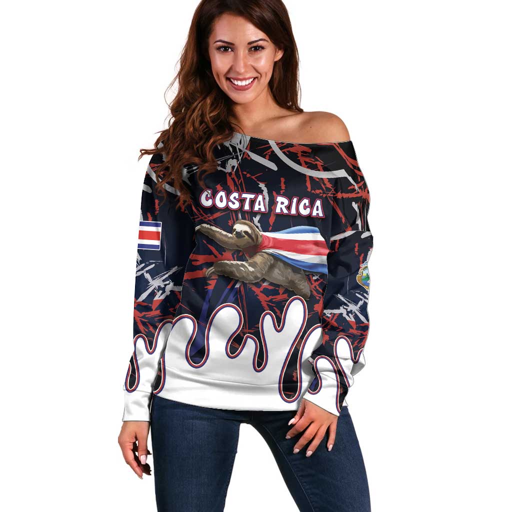 Personalized Costa Rica Off Shoulder Sweater Flying Sloth - Wonder Print Shop