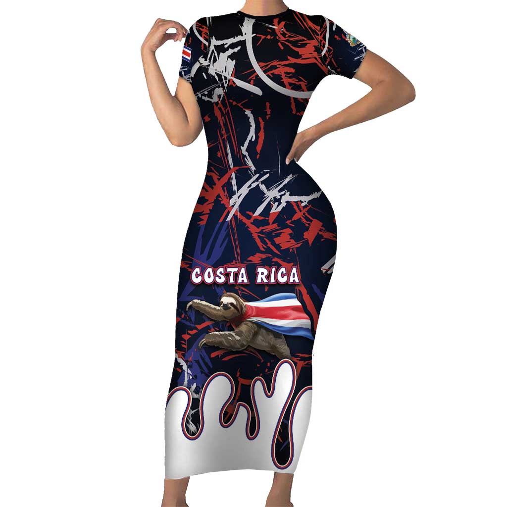 Personalized Costa Rica Short Sleeve Bodycon Dress Flying Sloth - Wonder Print Shop