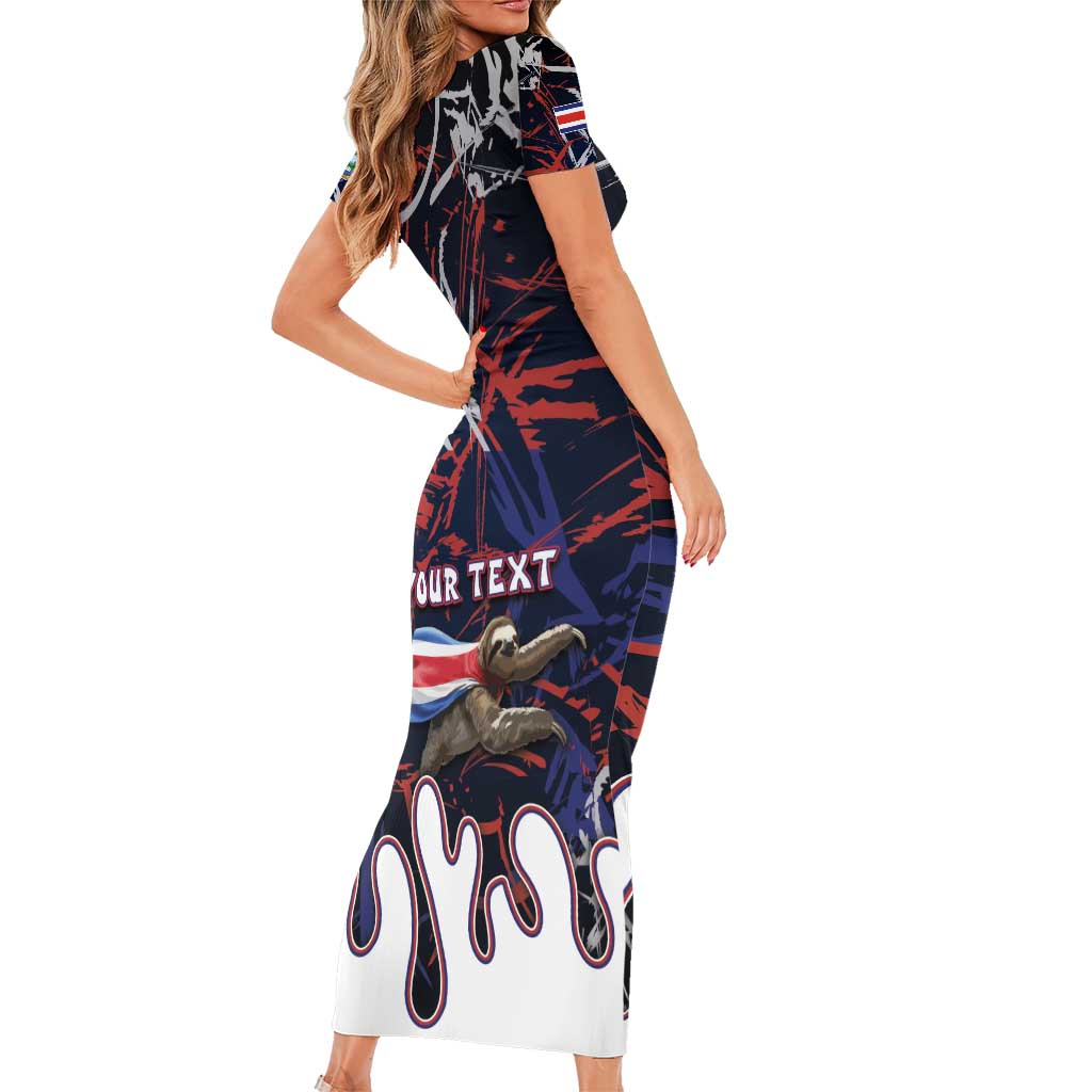 Personalized Costa Rica Short Sleeve Bodycon Dress Flying Sloth - Wonder Print Shop
