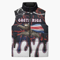 Personalized Costa Rica Sleeveless Puffer Jacket Flying Sloth - Wonder Print Shop