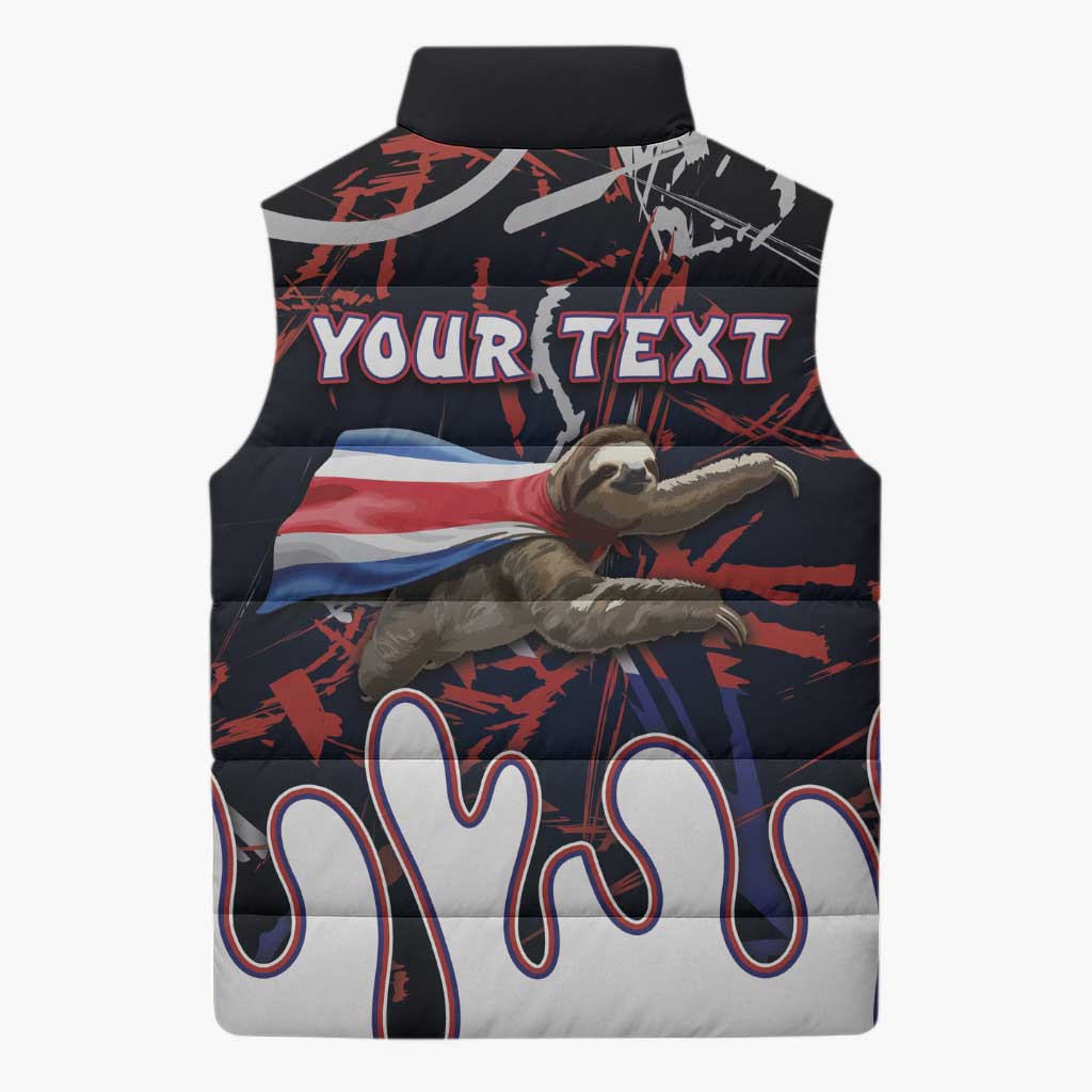 Personalized Costa Rica Sleeveless Puffer Jacket Flying Sloth - Wonder Print Shop