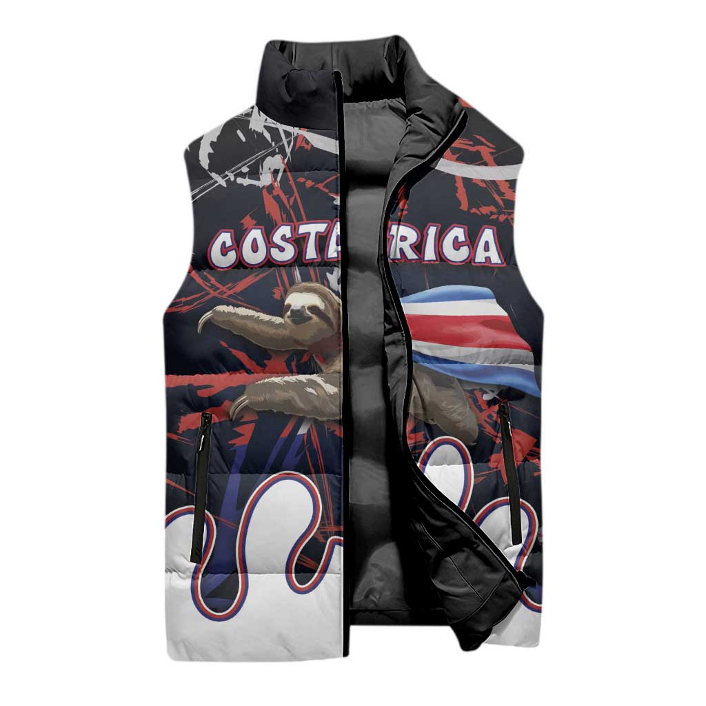 Personalized Costa Rica Sleeveless Puffer Jacket Flying Sloth - Wonder Print Shop