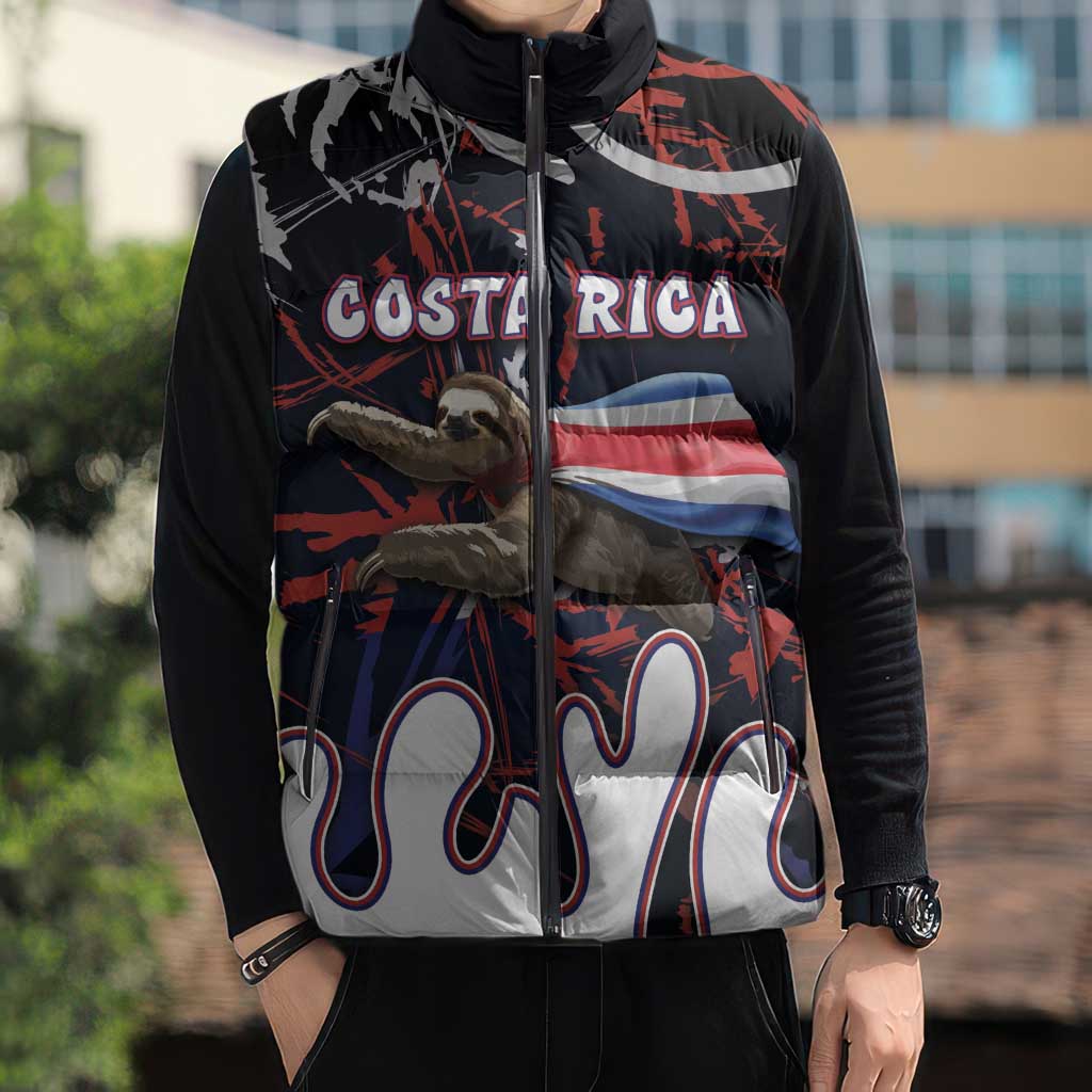Personalized Costa Rica Sleeveless Puffer Jacket Flying Sloth - Wonder Print Shop