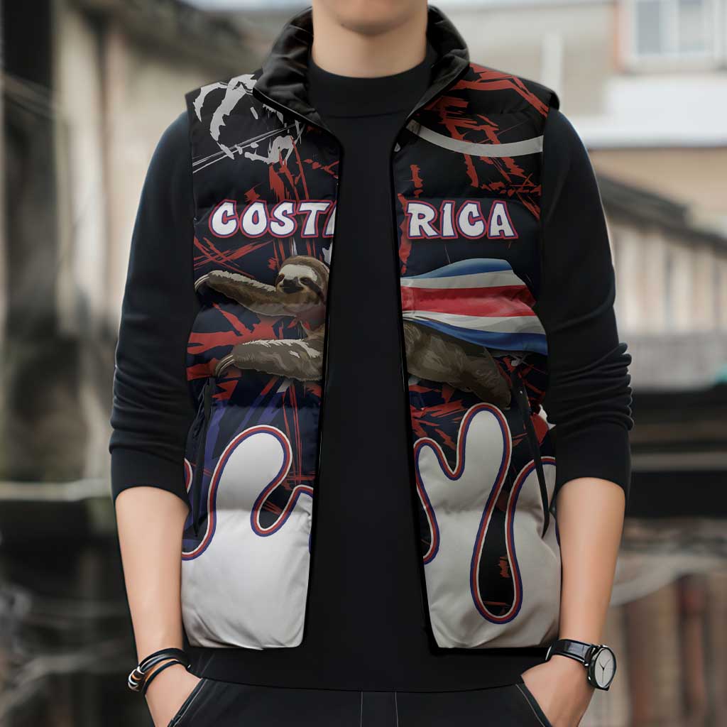 Personalized Costa Rica Sleeveless Puffer Jacket Flying Sloth - Wonder Print Shop