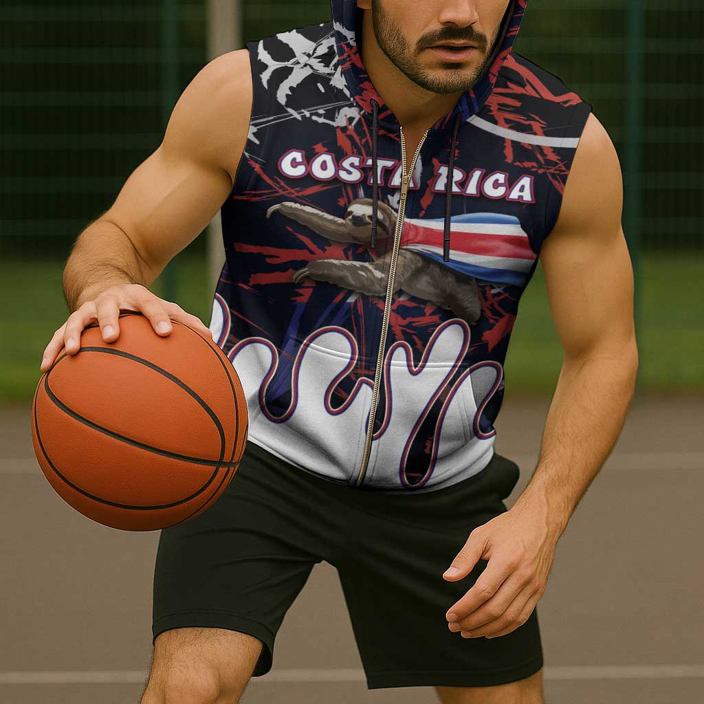 Personalized Costa Rica Sleeveless Zip Hoodie Flying Sloth - Wonder Print Shop