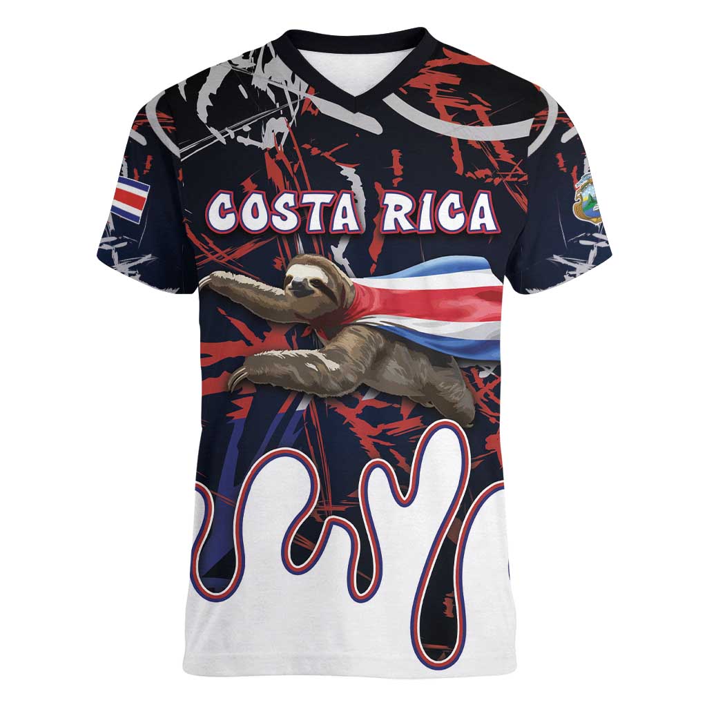 Personalized Costa Rica Women V-Neck T-Shirt Flying Sloth - Wonder Print Shop