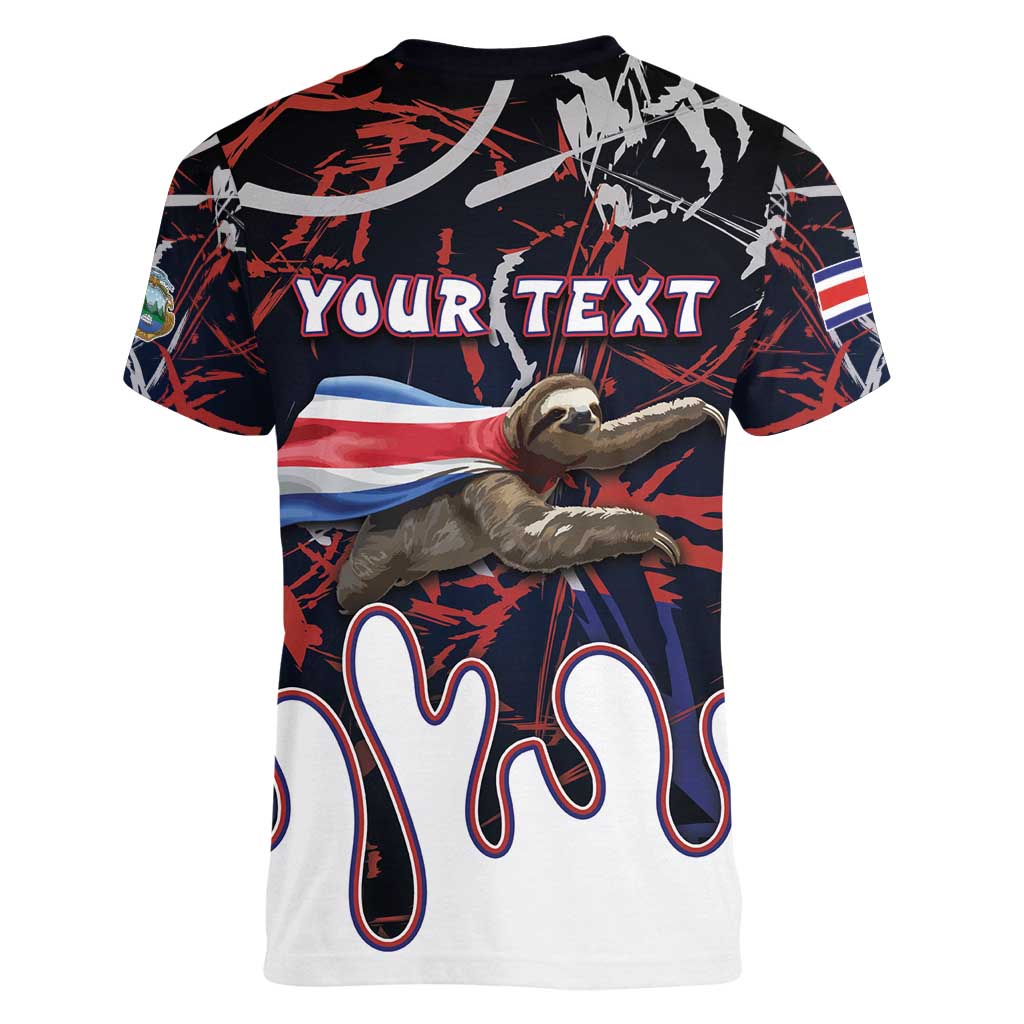 Personalized Costa Rica Women V-Neck T-Shirt Flying Sloth - Wonder Print Shop