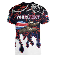 Personalized Costa Rica Women V-Neck T-Shirt Flying Sloth - Wonder Print Shop