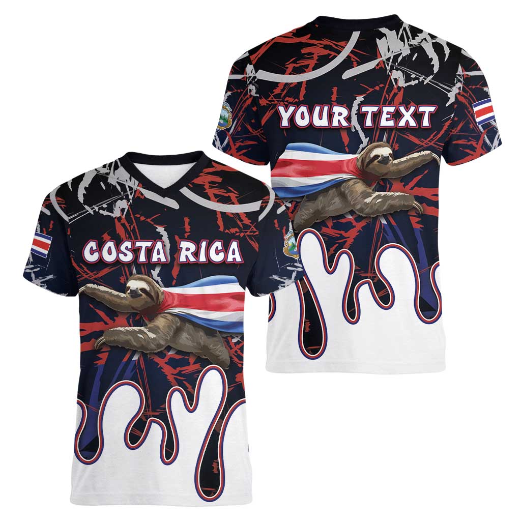 Personalized Costa Rica Women V-Neck T-Shirt Flying Sloth - Wonder Print Shop