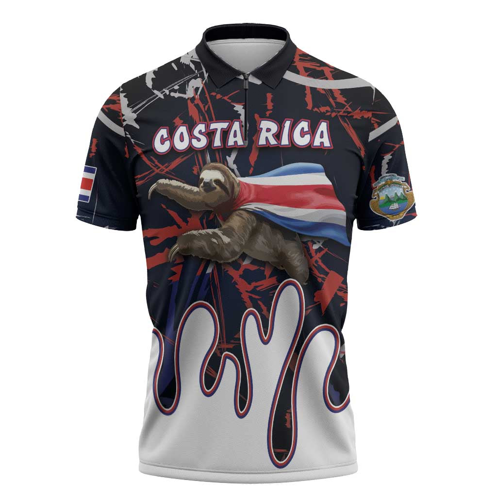 Personalized Costa Rica Zipper Polo Shirt Flying Sloth - Wonder Print Shop