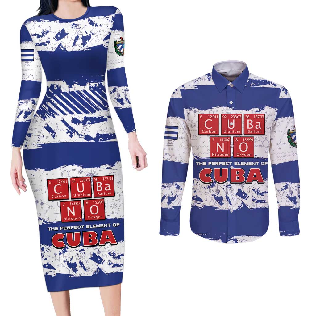 Cuba Couples Matching Long Sleeve Bodycon Dress and Long Sleeve Button Shirt Cubano The Perfect Element - Wonder Print Shop