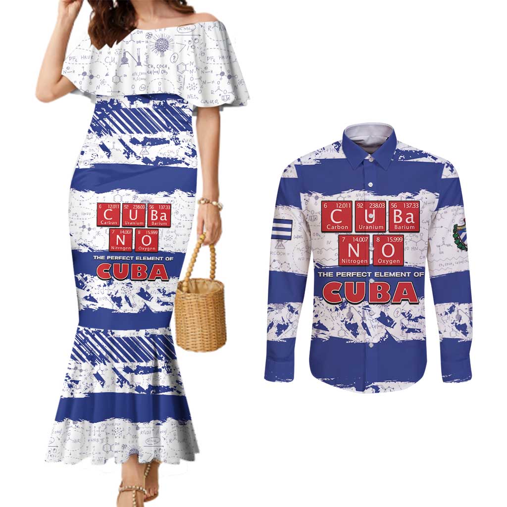 Cuba Couples Matching Mermaid Dress and Long Sleeve Button Shirt Cubano The Perfect Element - Wonder Print Shop