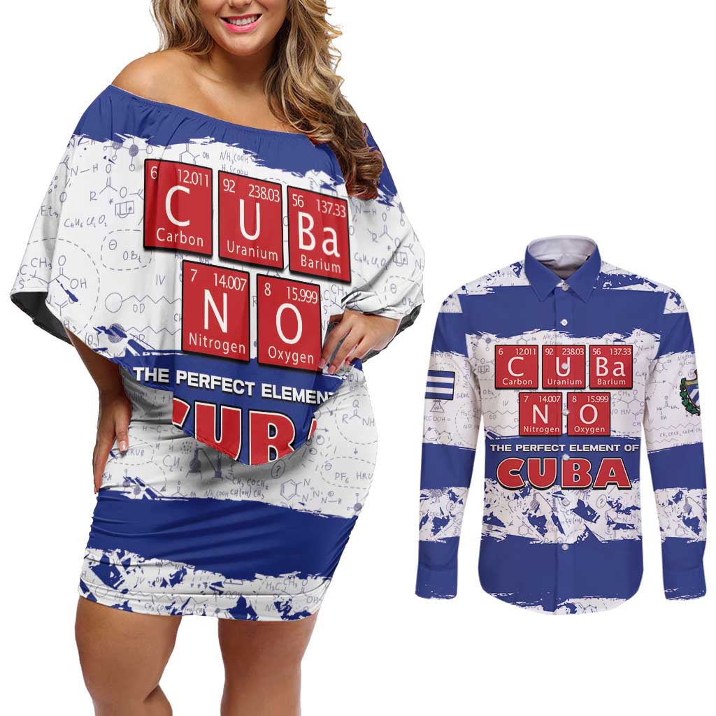 Cuba Couples Matching Off Shoulder Short Dress and Long Sleeve Button Shirt Cubano The Perfect Element - Wonder Print Shop