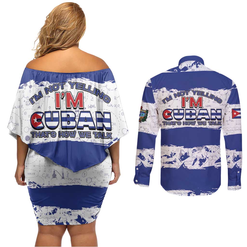 Cuba Couples Matching Off Shoulder Short Dress and Long Sleeve Button Shirt Cubano The Perfect Element - Wonder Print Shop