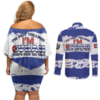 Cuba Couples Matching Off Shoulder Short Dress and Long Sleeve Button Shirt Cubano The Perfect Element - Wonder Print Shop